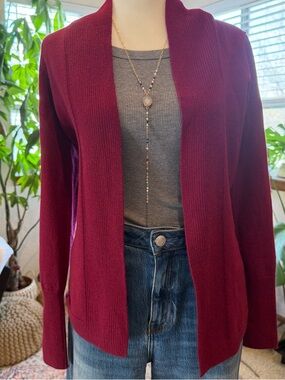 Brooks Brothers Women's Burgundy Merino Wool Open Cardigan Shawl Sweater M